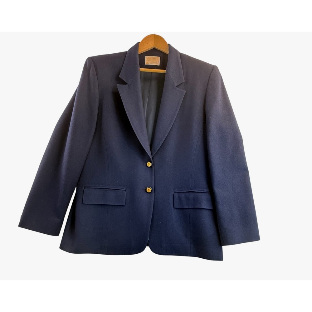 Pendleton Blazer Size 14 Navy Blue Virgin Wool Gold Crest Button Jacket
